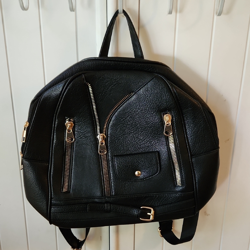 Black Backpack with Gold Accents